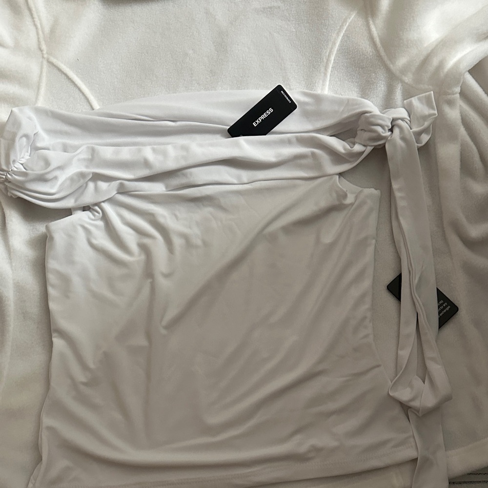 Express White One-Shoulder Tie Detail Top
